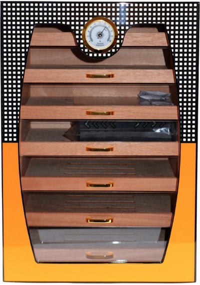 Cohiba Sarı-gri Nokta Desenli 7 Çekmeceli Sedir Humidor Puro Kutusu