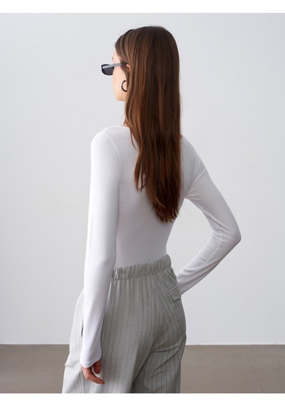 Dilvin 32549 Kayık Yaka Bodysuit-beyaz Beyaz