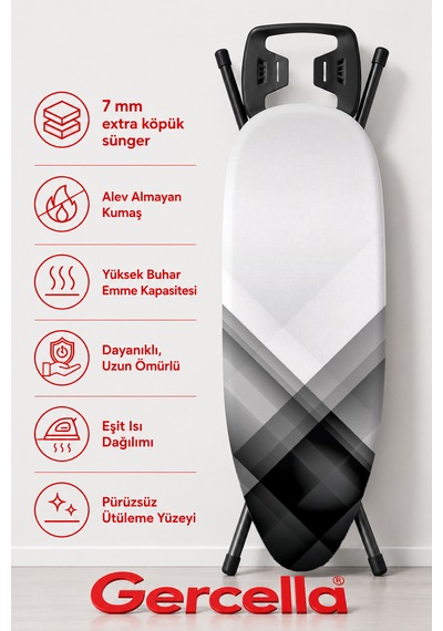 Hediyeli Dolce Vita Ütü Masası Kılıfı Bezi Örtüsü Beyaz