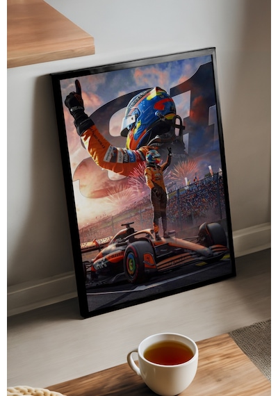 Lando Norris Siyah Ahşap Çerçeveli Poster, Dekoratif Formula 1 Duvar Tablosu