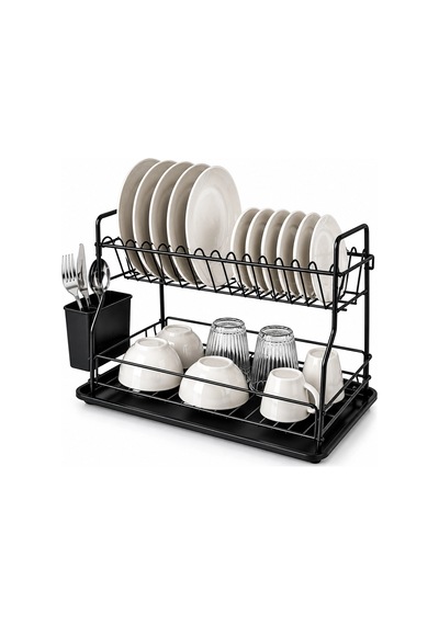 Siyah - Metal 2 Katlı Tabaklık - Bulaşıklık Bx40 Renkli