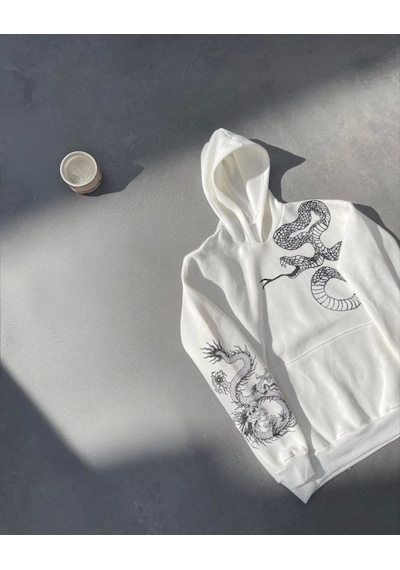 Modi Uzun Kol Kapşonlu Baskılı Sweatshirt - Beyaz 2beyaz