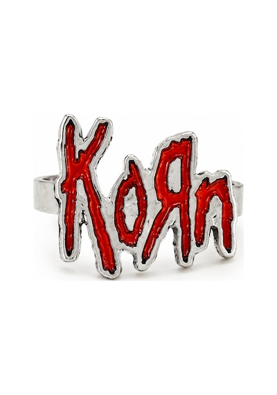 Korn Yazı Figürlü Kırmızı Detaylı Metal Yüzük Rock Metal Tarzı Aksesuar Gümüş - Gri