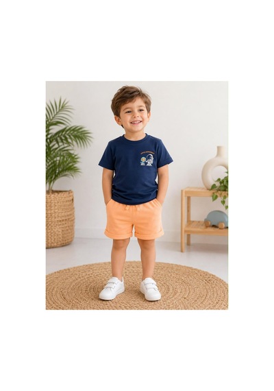 H&c Coolboy H&c %100 Pamuk Çocuk Baskılı 2'li Tişört Şort Takım 1-6 Yaş Lacivert