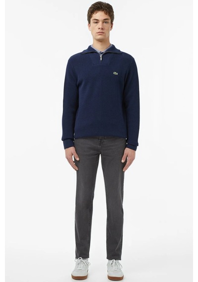 Lacoste Classic Fit Uzun Kollu Yarım Fermuarlı Erkek Triko Kazak Lacivert Lacivert