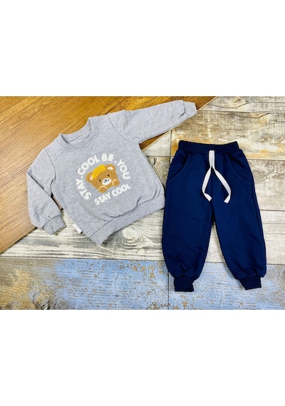 Mj Kids Süzene Nakışlı İkili Erkek Çocuk Takımı Gri
