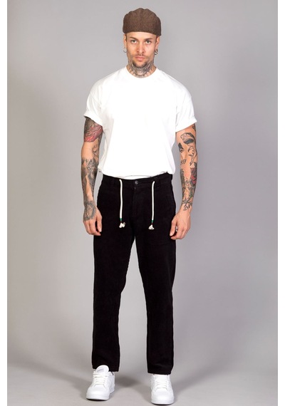 Little Cup Jeans Co Erkek Siyah Baggy Fit Rahat Kalıp Kadife Pantolon