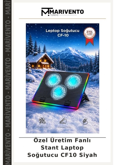 Özel Üretim Fanlı Stant Laptop Soğutucu Cf10 Siyah