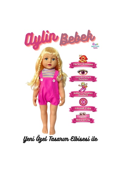 Büyük Boy Türkçe Konuşan Aylin Bebek Et Bebek Gövde Ve Bacaklar Yumuşak Pvc 60 Cm