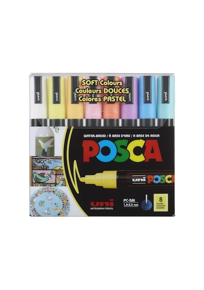 Uni Pc-5m/8c Sc Posca Su Bazlı Poster Markörü Soft Renk 1.8-2.5mm 8li Set