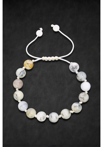 Merlinit Bileklik Dendritli Opal Makrome Ayarlı 546-1 Beyaz