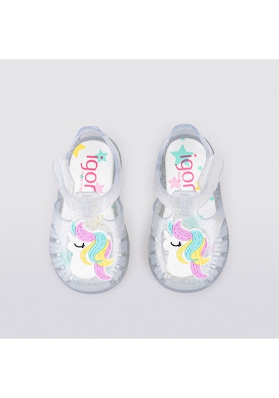 Igor Tobby Gloss Unicornio Kız Şeffaf Simli Sandalet S10309-091 Beyaz