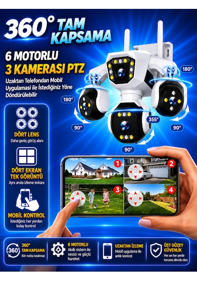 Ioma Sg407 4 Kameralı 3ptz'li 4g Solar Güvenlik Kamerası 10x Zoom Hieasy