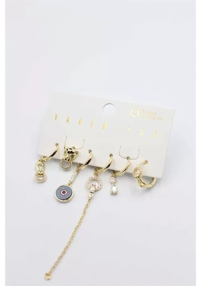 Taşlı Set Küpe - Altın Altın