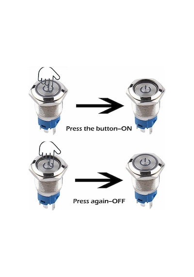 16mm Ledli Kablolu Latch Tip Metal Button 12V 16mm 1NO 1NC SPDT On Off Su Geçirmez Paslanmaz Çelik