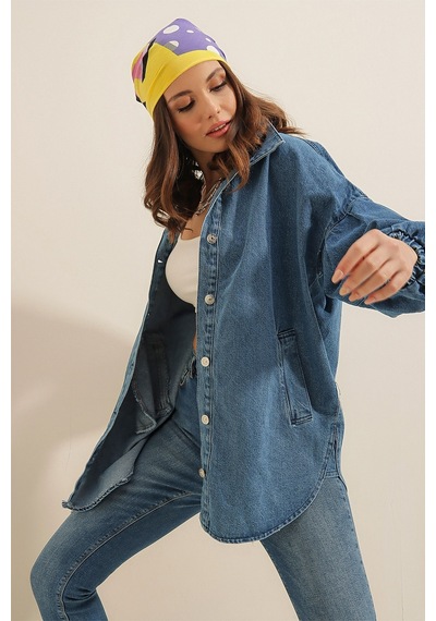 Bigdart 0662 Denim Balon Kollu Kot Ceket - Mavi 001
