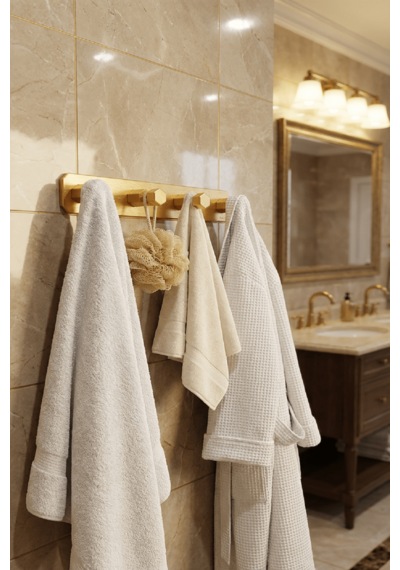 4'lü Premium Gold Alüminyum Banyo Mutfak Havlu Bornoz Askısı Yapışkanlı Altın