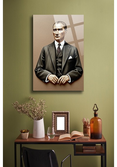 Atatürk Cam Tablo Portre Cam Tablo Duvar Dekoru Atatürkçizilmez Cam Solmaz Baskı 017 Atatürk Temalı Dekoratif Duvar Tablosu, Salon, Ofis Ve Çalışma Alanı Dekoru,