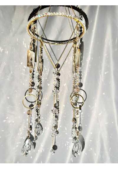 Gold Kristal Güneş Yakalayıcı Suncatcher Özel Kesim Kristal Pencere Süsü Ve Çok Amaçlı Avize Tek Parça
