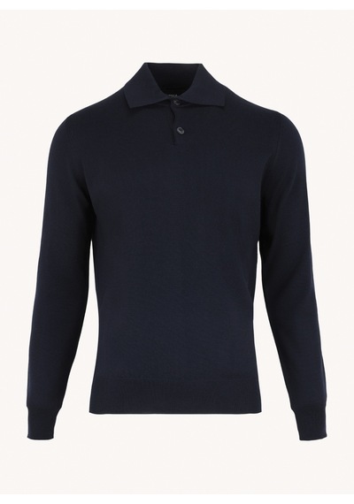Alpha Studio Lacivert Erkek %100 Yün Slim Fit Kazak Au-7004b Jumper Polo