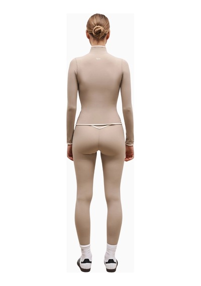 Because Of Alice Base Contrast Trim Zip Up Jacket Şekillendirici Kontrast Detaylı Kadın Ceket Bej