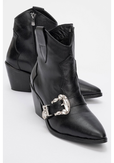 Luvishoes Luvi Shoes Any Siyah Cilt Taşlı Hakiki Deri Kadın Topuklu Bot Siyah-Cilt
