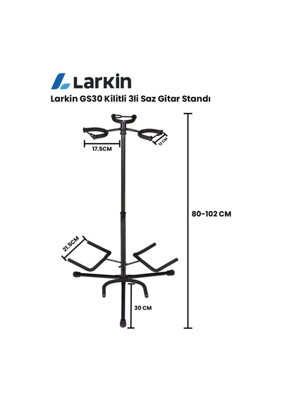 Larkin Gs30 Kilitli Çoklu 3lü Üçlü Gitar Bağlama Standı Sehpası