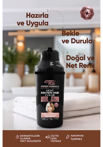 Softto Plus Expert Women Light Brown Hair Color Açık Kahverengi Geliştirilmiş Formül Doğal Görünüm 400 Ml