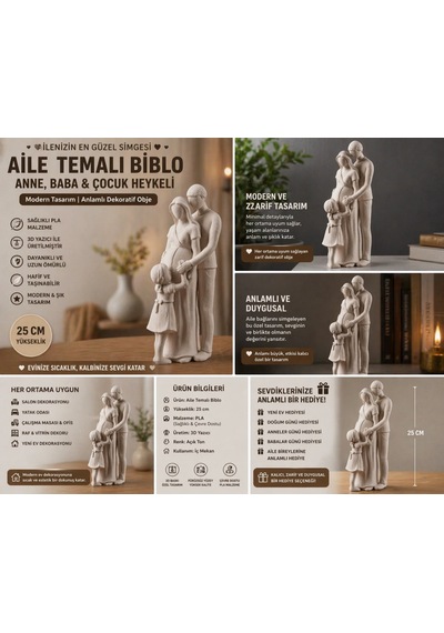 Aile Temalı Dekoratif Biblo 3d Baskı Pla Anne Baba Çocuk Heykeli 25 Cm Anlamlı Modern Ev Dekoru 25cm Aile Temalı Dekoratif Biblo 3d Baskı Pla Anne Baba Çocuk Heykeli 25 Cm Anlamlı Modern Ev Dekoru 25cm