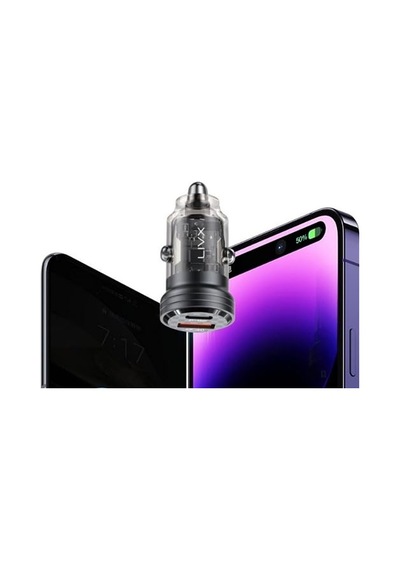 Livx Transparent 45w Pd/qc Mini Araç Şarj Cihazı Ve 1 Metre Hızlı Şarj Ve Data Kablosu L35 - Tct-01