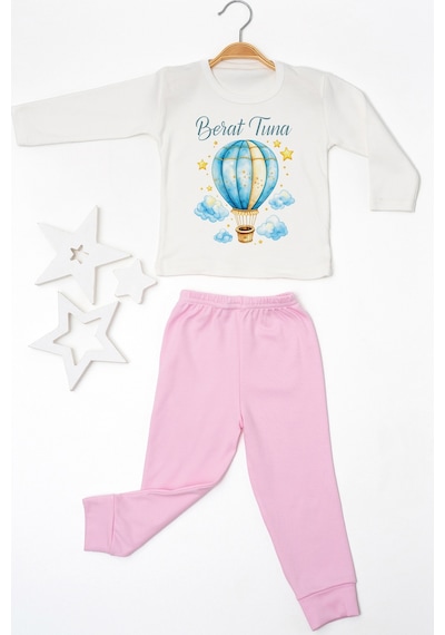 Pia Baby İsme Özel Erkek Çocuk 2 Adet Pijama Takımı %100 Pamuk Penye İsim Baskılı Kişiye Özel Kreş Pijaması Hediye Seti 10273p15pi Krem