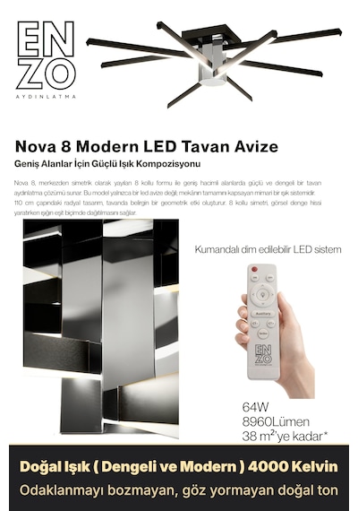 Nova 8 Silver Led Tavan Avize Kumandalı Dim Edilebilir Aşağı Işık Diğer