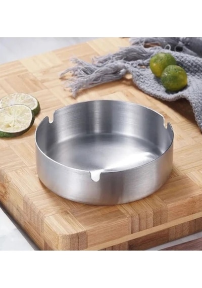 Paslanmaz Çelik Mat Açık Yuvarlak Model Küllük Dekoratif Kül Tablası 10 Cm Küllük Metal Metalik Yuva