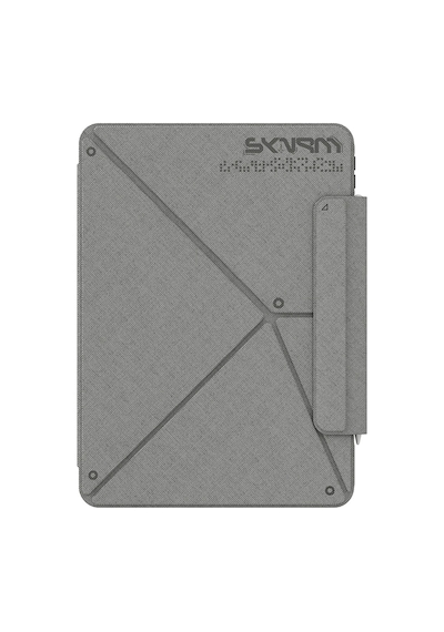 İpad Air 11 2024 Uyumlu Kılıf Skinarma Kalemlikli Dokulu Standlı Magnetik Trilon Kılıf Gri Kapaklı Kılıf
