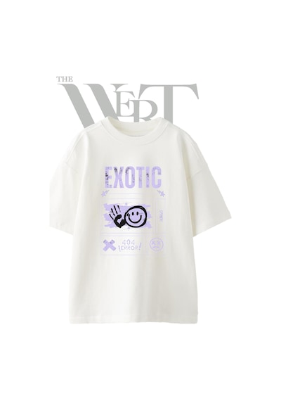 Thewert Grunge Smiley Handprint Tasarım Baskılı Ünisex Beyaz Oversize T-shirt