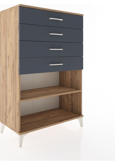 Hyperion Dolap Tek Raflı 4 Çekmeceli 88x44x134 Çam-antrasit Atlas Çam