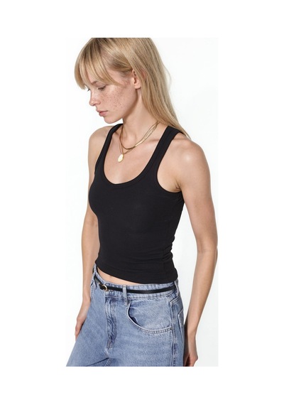 Hiccup Busem V Yaka Ribanalı Tank Top Siyah