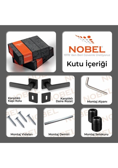 Avanti Siyah Kare Rozetli Kapı Kolu Oda 1 Takım 2 Adet Kapı Kolu 2 Adet Alt Rozet Metal