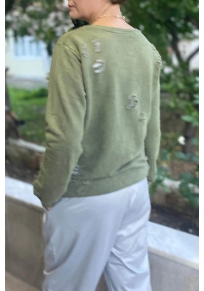 Mia Butik Kadın Haki Kaplan Desenli Sweat Haki