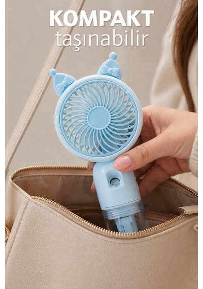 Buhar Üflemeli 3 Modlu Şarjlı El Fanı Seyahat Masaüstü Vantilatör Taşınabilir Mini Fan Mavi F830