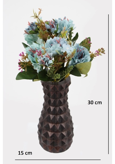 Lüx Beton Vintage Vazoda Yapay Kasımpatı Tanzimi 30 Cm Mavi