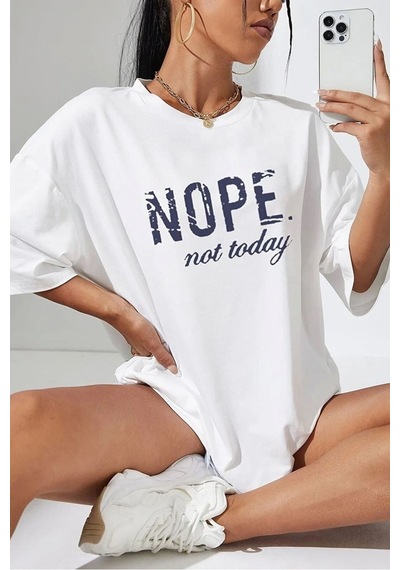 Unisex Not Today Baskılı Tasarım Tshirt Beyaz