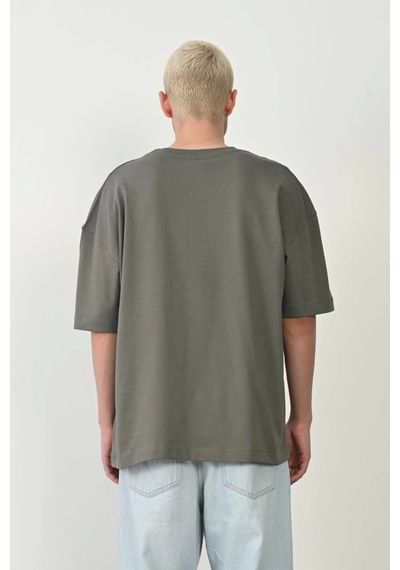 Unisex Basic Bisiklet Yaka Oversize T-shirt - Füme
