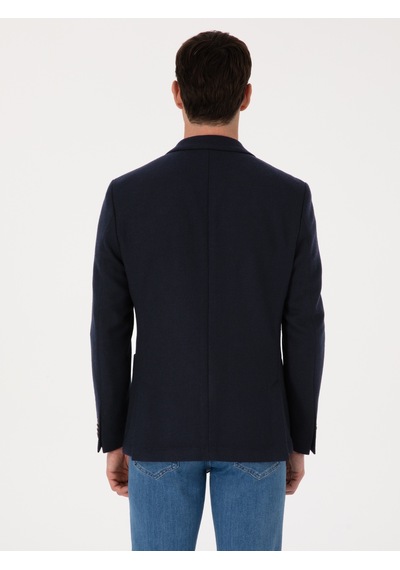 Cacharel Lacivert Slim Fit Yün Karışımlı Spor Ceket