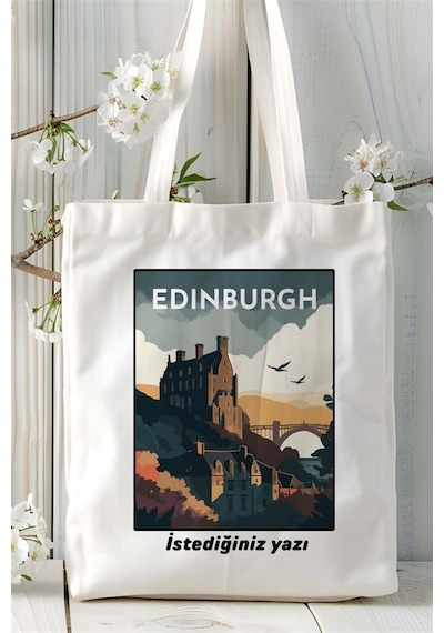 Art Hediye Edinburgh Baskılı Bez Çanta Omuz Çantası Kişiye Özel Desen Çok Renkli