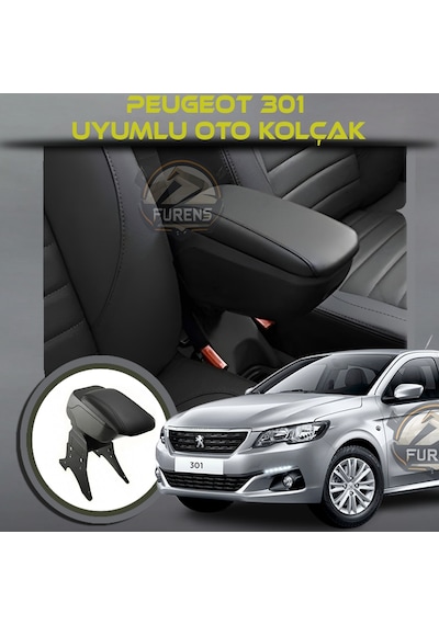Peugeot 301 2012-2021uyumlu Kol Dayama Ve Kolçak Sürgülü Bardaklıklı Ayarlanabilir Siyah Deri