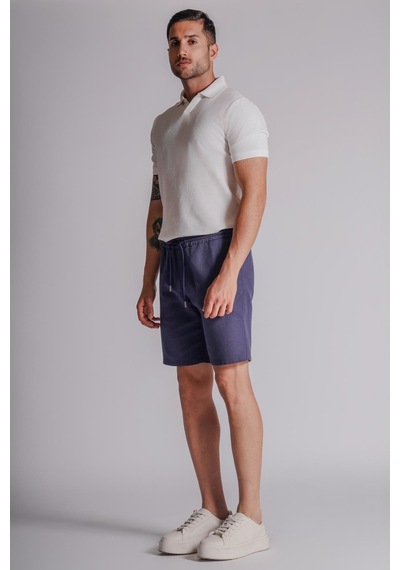 Braccas Erkek Yandan Cepli Beli Lastikli Keten Dokulu Relaxed Fit Jogger Şort Lacivert Lacivert