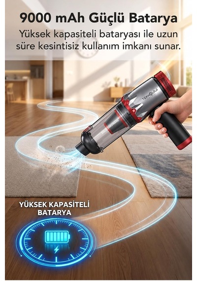 Tr Matt Mcv22 Şarjlı Araç Süpürgesi Kırmızı 22.000pa Güçlü Vakumlu Mini El Süpürgesi Type-c Şarjlı 220m Genel