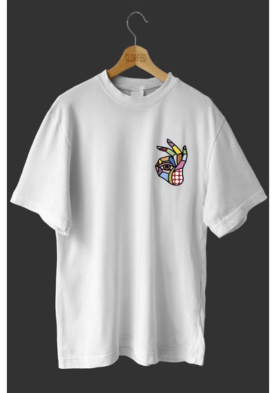 Noıssey -wed Gizli Mason Tasarım Baskılı Oversize T-shirt Tişört Beyaz