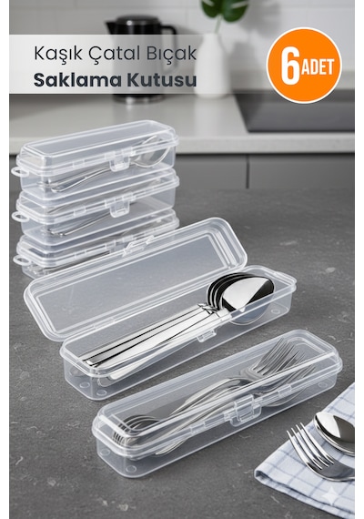 6 Adet Kaşık Çatal Bıçak Takımı Saklama Kutusu - Makyaj Ve Kalemlik Şeffaf Saklama Kutusu Şeffaf